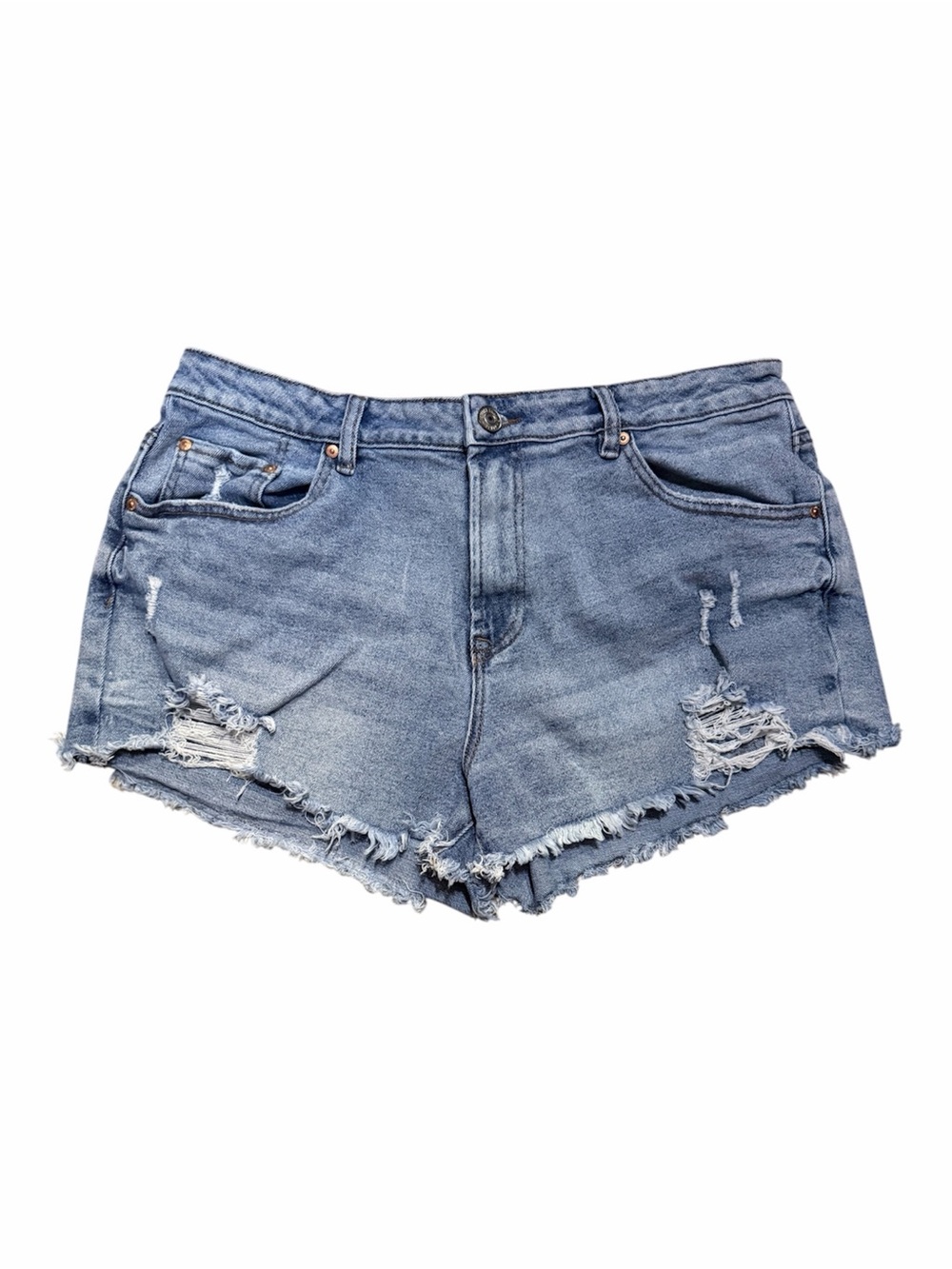 Almost Famous Women’s Size 17 High Rise Distressed Denim Cutoff Shorts Raw Hem